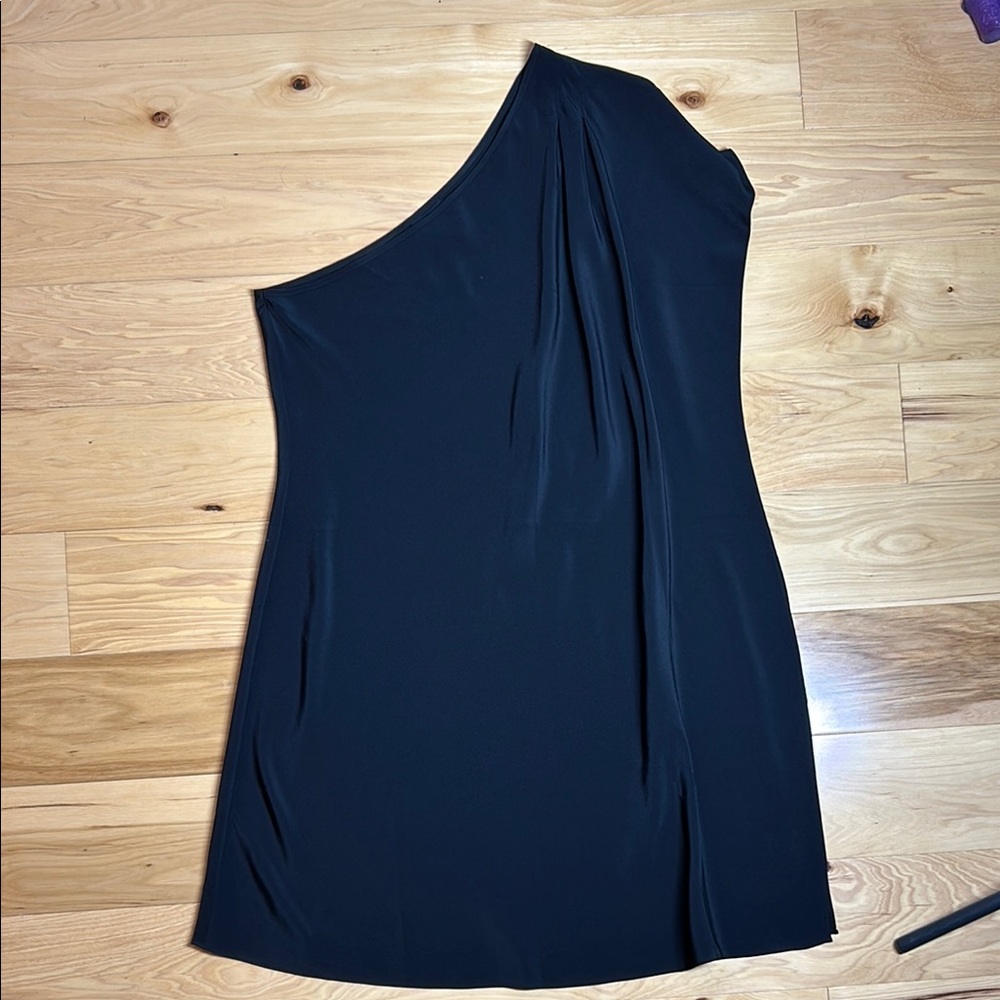 Central Park West Black Flowy One Shoulder Dress | Size Medium